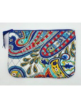 Vera Bradley Marina Paisley Quilted Zipper Pouch Clutch Makeup Blue Multicolor